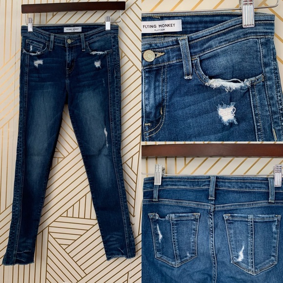 Flying Monkey platinum split hem distressed raw hem cropped low rise jeans 26 - Picture 1 of 10